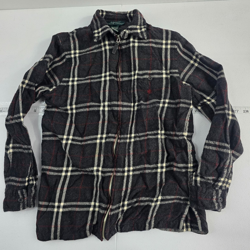 Lauren Ralph Lauren wool full zip‎ shirt jacket flannel S womens gray 6958
